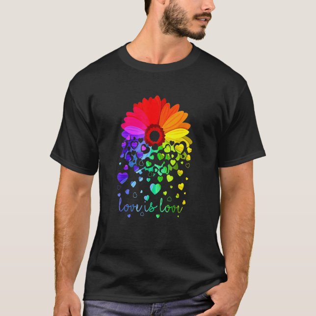 Camiseta El amor es amor Daisy LGBT Día del Orgullo Arcoiri (Anverso)