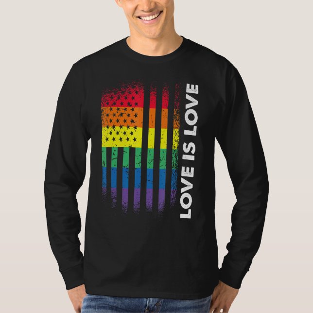 Camiseta El Amor Es La Bandera Estadounidense Rainbow Gay L (Anverso)