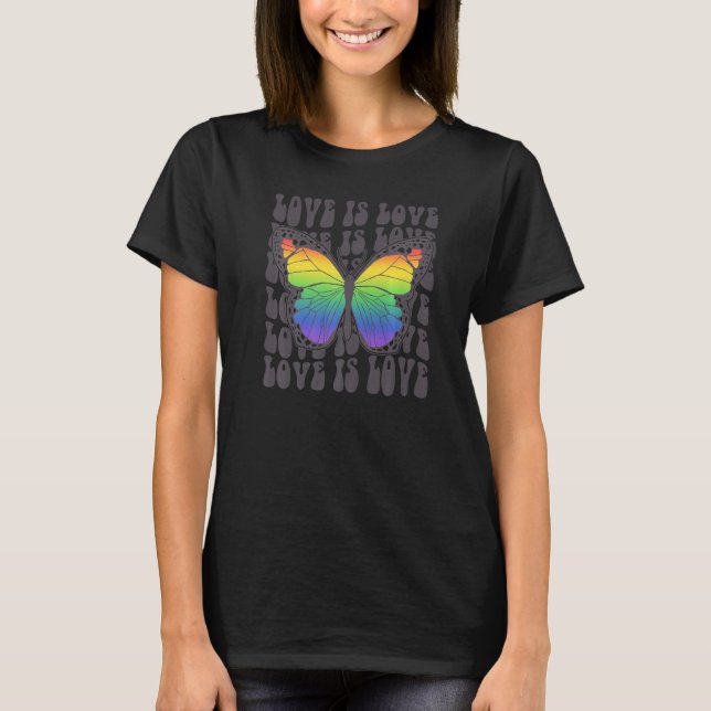 Camiseta El Amor Es Lgbt Rainbow Butterfly Gay Lesbian Lgbt (Anverso)
