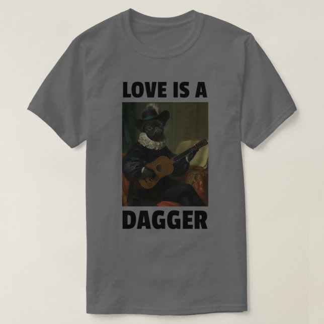 Camiseta El amor es un perro gracioso toca guitarra 1 (Diseño del anverso)