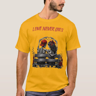 Camiseta El amor nunca muere - Pareja gótica de esqueletos 