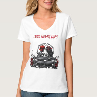 Camiseta El amor nunca muere - Pareja gótica de esqueletos 