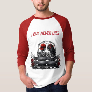 Camiseta El amor nunca muere - Pareja gótica de esqueletos 
