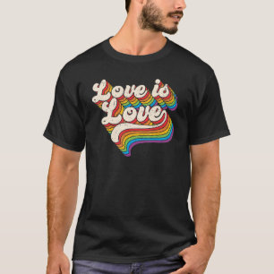 Camiseta El amor retro groovy es amor Rainbow LGBT Equality