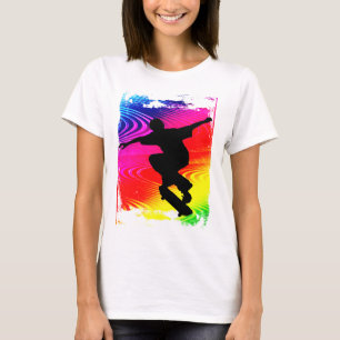 Camiseta El andar en monopatín en Grunge del arco iris