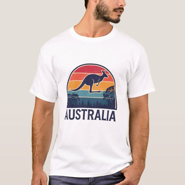 Camiseta El animal retro australiano del atardecer salta al (Anverso)