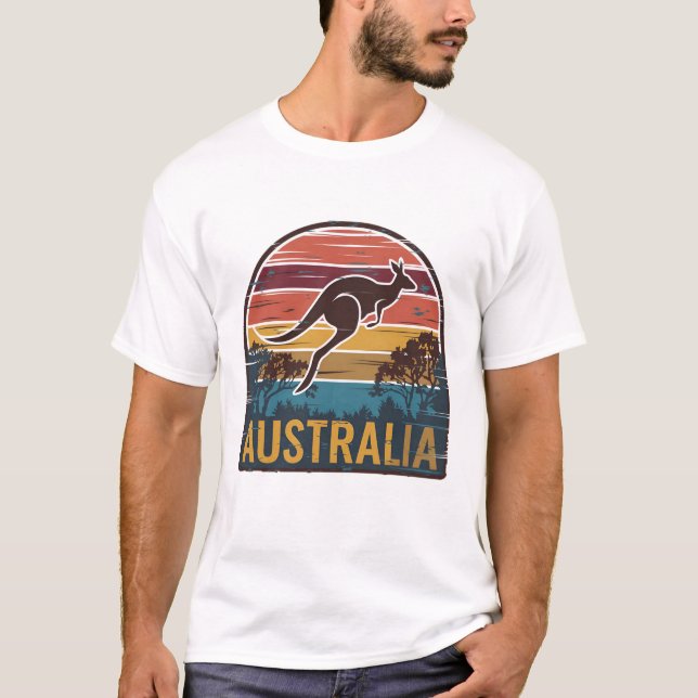 Camiseta El animal retro australiano del atardecer salta al (Anverso)