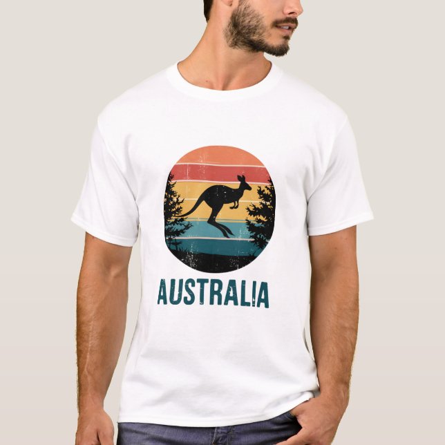 Camiseta El animal retro australiano del atardecer salta al (Anverso)