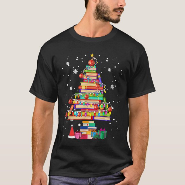 Camiseta El árbol de la biblioteca navideña adorna libra (Anverso)