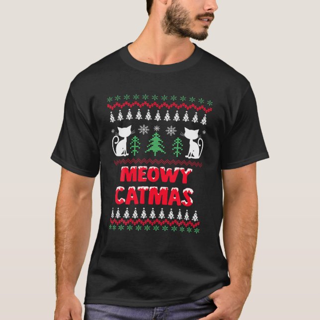 Camiseta El árbol de Navidad de gato Meowy Catmas navideñas (Anverso)