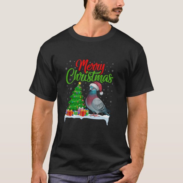 Camiseta El árbol de navidad de pichón ilumina el divertido (Anverso)