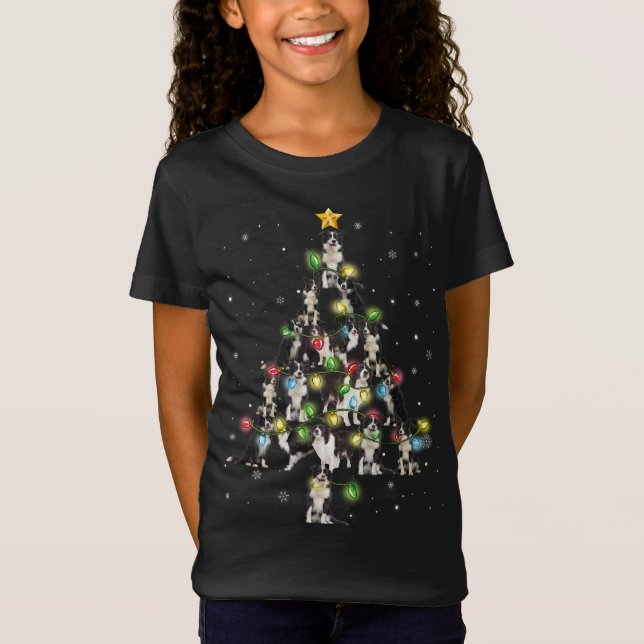 Camiseta El árbol de navidad de Santa Hat Border Collie ilu (Anverso)