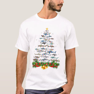 Camiseta El árbol de Navidad del tiburón tiburón ama los re