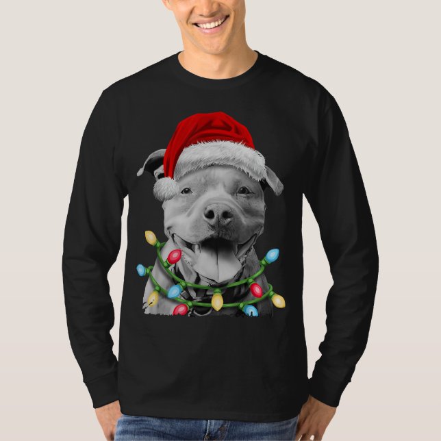Camiseta El árbol de navidad Pit Bull Santa enciende el per (Anverso)