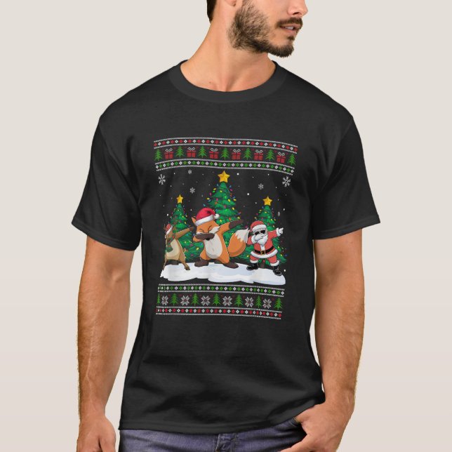 Camiseta El árbol Fox de reno de Santa Reabbing ilumina la  (Anverso)