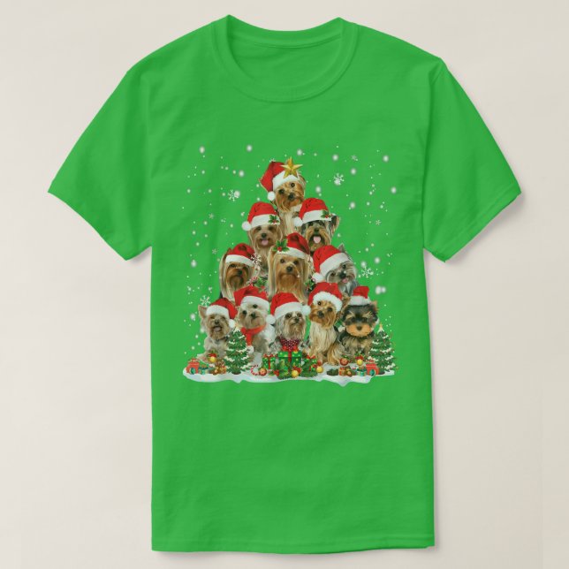 Camiseta El árbol navideño York Shire Terrier sudoroso (Diseño del anverso)