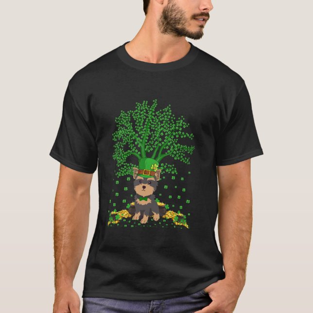 Camiseta El árbol yorkie irlandés del shamrock Dog St Patri (Anverso)