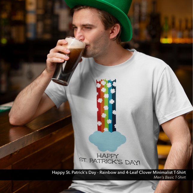 Camiseta El arcoiris de 4 hojas del Día de San Patricio Min (Happy St. Patrick's Day T-Shirt with a Minimalist Rainbow and Four-Leaf Clover Design.)