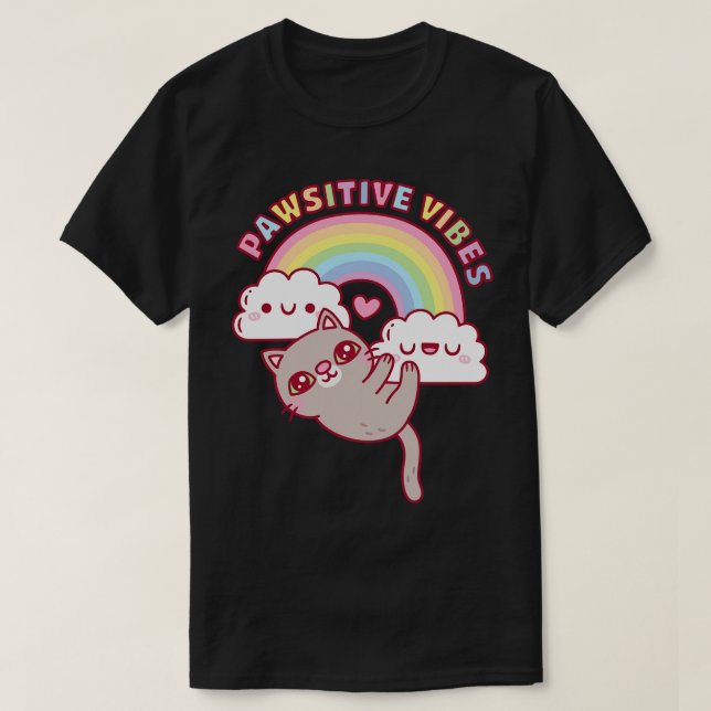 Camiseta El Arcoiris De Gato Y Las Nubes De Vibes Patentes (Diseño del anverso)