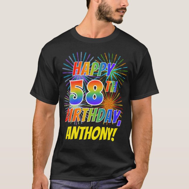 Camiseta El arcoiris parece feliz 58º CUMPLEAÑOS; fuegos ar (Anverso)