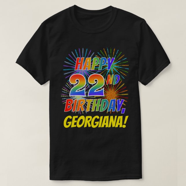 Camiseta El arcoiris parece feliz el cumpleaños número 22;  (Diseño del anverso)