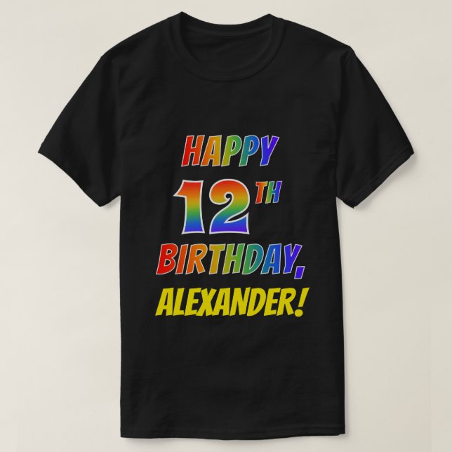 Camiseta El arcoiris parece feliz el duodécimo cumpleaños + (Diseño del anverso)