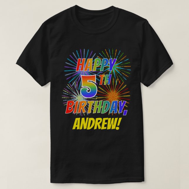 Camiseta El arcoiris parece feliz el quinto cumpleaños; fue (Diseño del anverso)