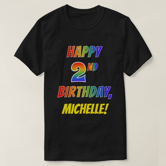 Camiseta El arcoiris parece feliz segundo cumpleaños + nomb (Diseño del anverso)