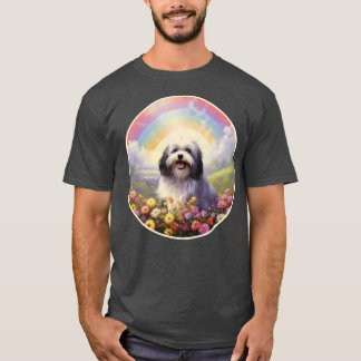 Camiseta El arte del perro colorido del puente arcoiris con