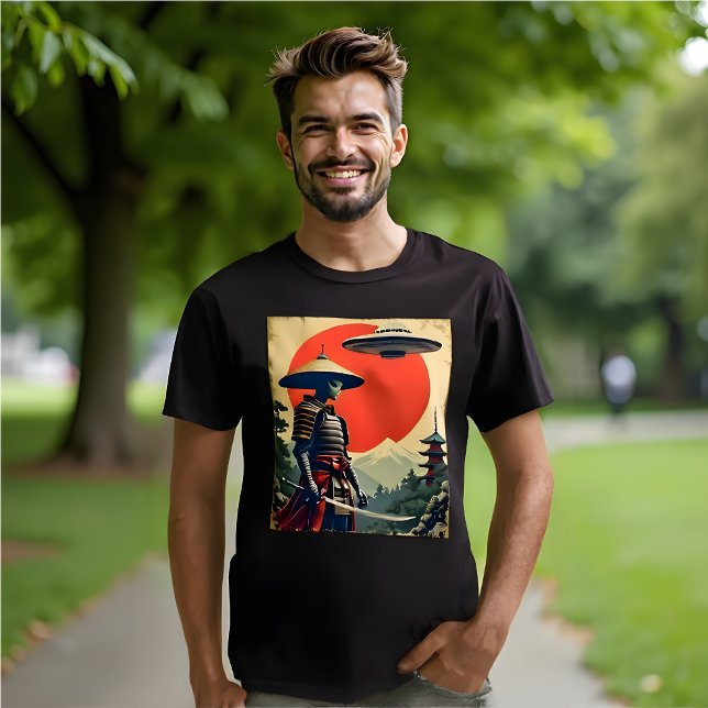 Camiseta El arte paisajístico japonés de Ukiyo-e Alien Samu (Funny Alien Samurai T-Shirt. )