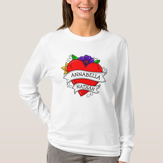 Camiseta El arte romántico del tatuaje del corazón de la pa (Anverso)