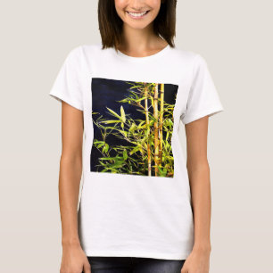Camiseta El arte tropical del follaje de bambú en negro