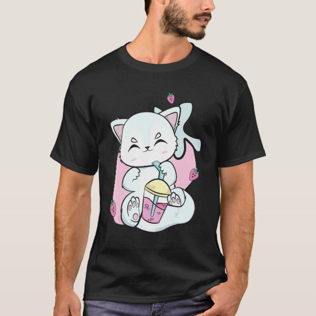 Camiseta El Ártico Cute Fox Bebe Leche De Fresa Y Boba Bu (Anverso)