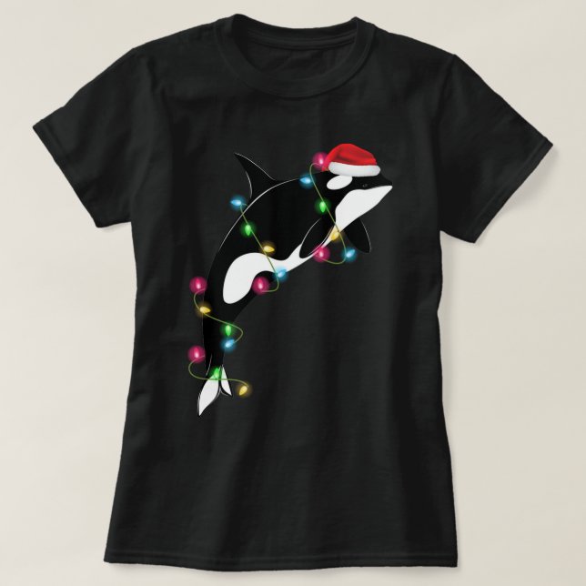 Camiseta El asesino de Orca de la ballena Santa Hat Navidad (Diseño del anverso)
