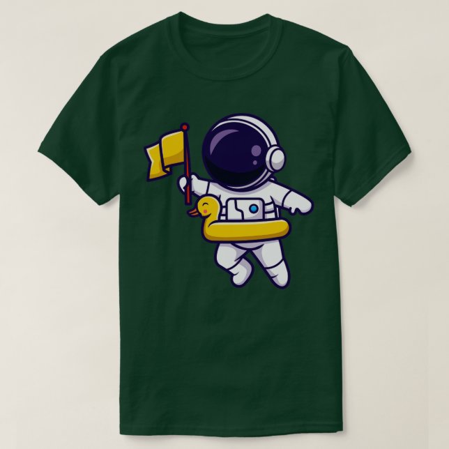 Camiseta El Astronauta Lleva Bandera Y Flota Con Neumáticos (Diseño del anverso)