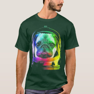 Camiseta El astronauta Pug Tee gato espacial Tee para hombr