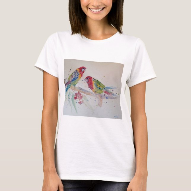 Camiseta El australiano Rosella Parrots Watercolor Art T Sh (Anverso)