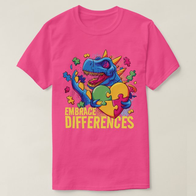 Camiseta El autismo abraza las diferencias entre los dinosa (Diseño del anverso)
