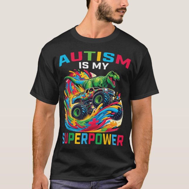 Camiseta El Autismo Es Mi Camión De Monstruo Dino T Rex (Anverso)