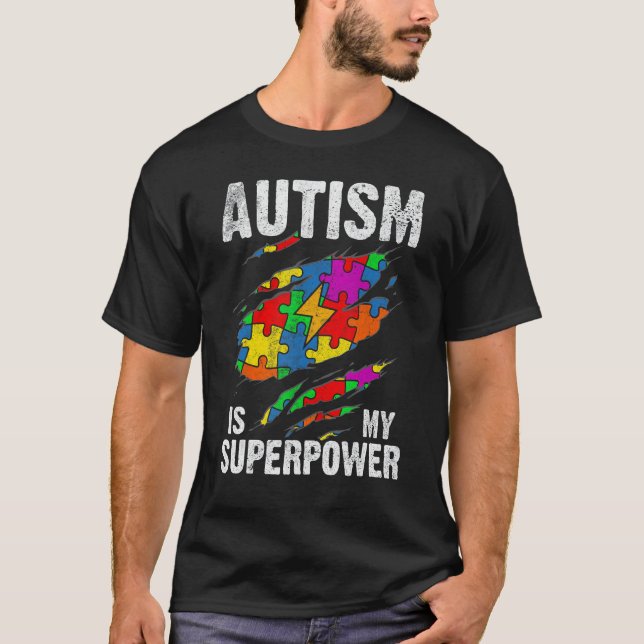Camiseta El autismo es mi súper poder Superhéroe Conciencia (Anverso)