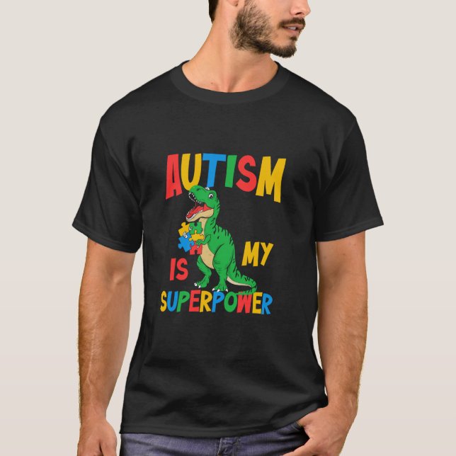 Camiseta El autismo es mi súper poder T-rex rompecabezas Co (Anverso)