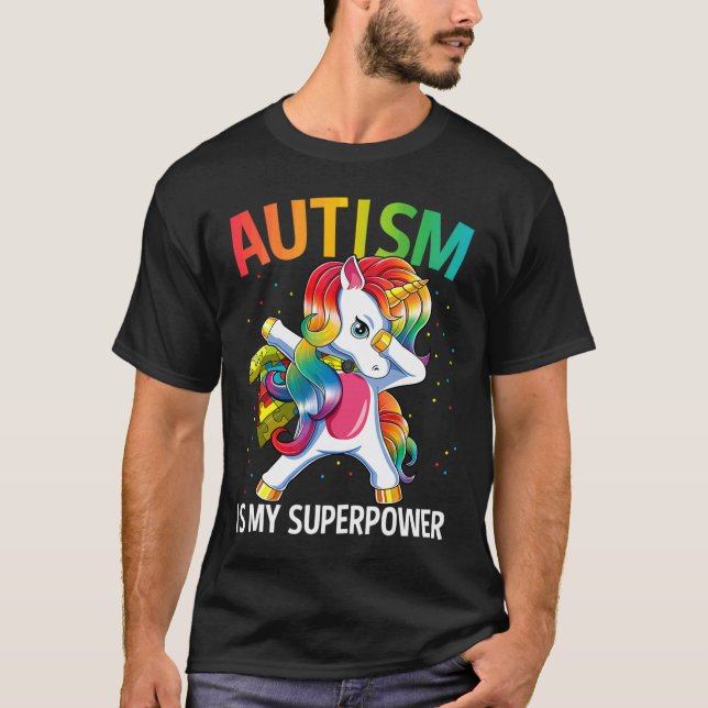 Camiseta El autismo es mi superpoder doblegando a Unicorn (Anverso)