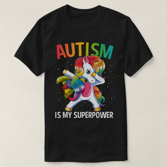 Camiseta El autismo es mi superpoder doblegando a Unicorn (Diseño del anverso)