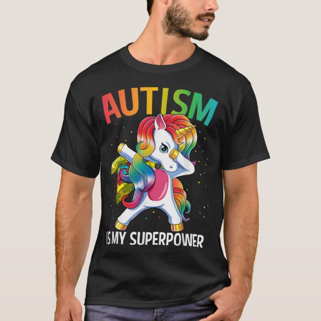 Camiseta El autismo es mi superpoder doblegando a Unicorn (Anverso)