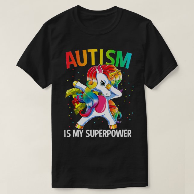 Camiseta El autismo es mi superpoder doblegando a Unicorn (Diseño del anverso)