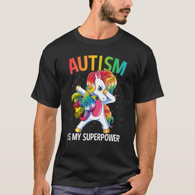 Camiseta El autismo es mi superpoder doblegando a Unicorn (Anverso)