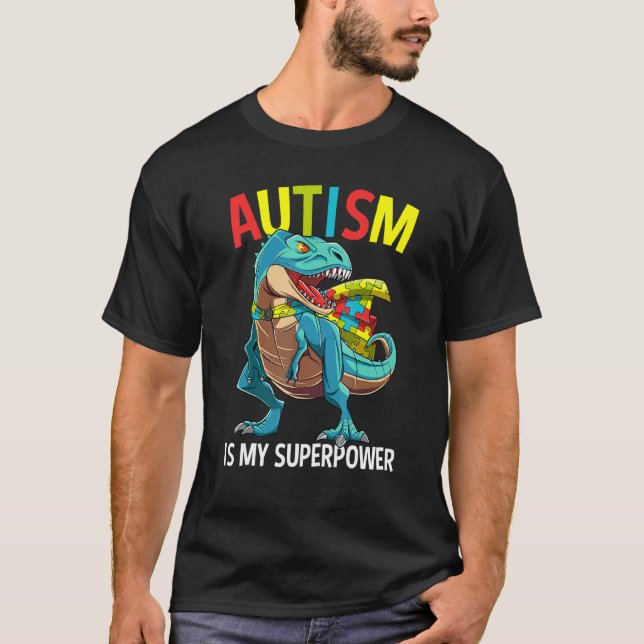 Camiseta El Autismo Es Mi Superpoder Rompecabezas De Dinosa (Anverso)