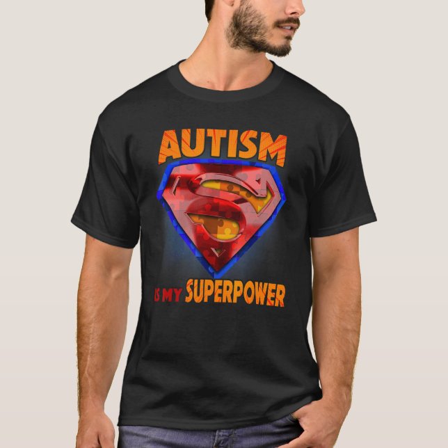 Camiseta El Autismo Es Mi Superpoder Superhéroe Rompecabeza (Anverso)