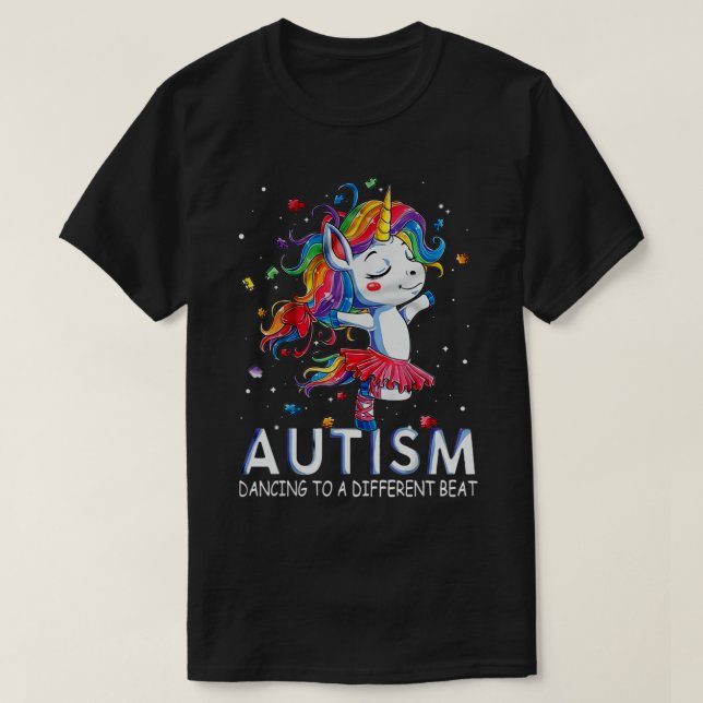 Camiseta El autismo unicornio bailando para ser un ritmo di (Diseño del anverso)