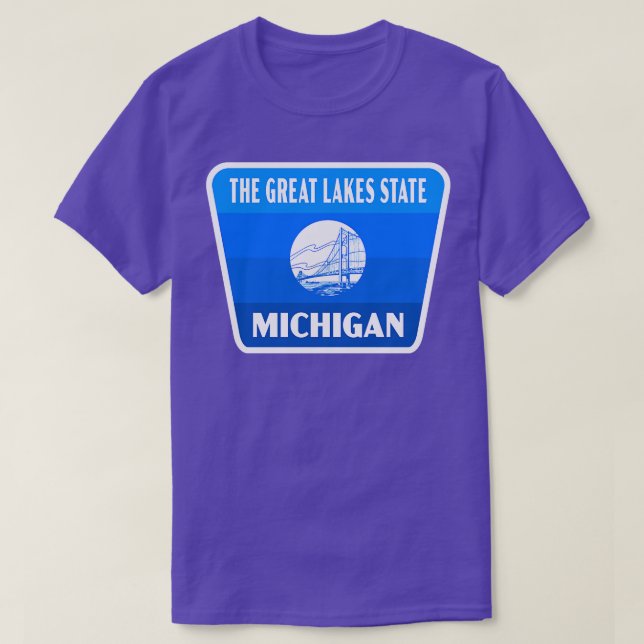 Camiseta El azul de la emblema retro de Michigan, estado de (Diseño del anverso)